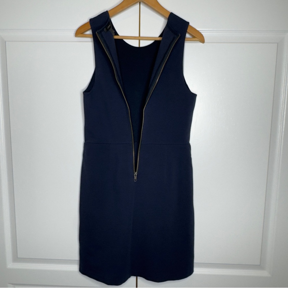 J.Crew Navy Sleeveless Textured A-Line Dress Size 6 –‎ Exposed Zipper, Cotton - Picture 6 of 13